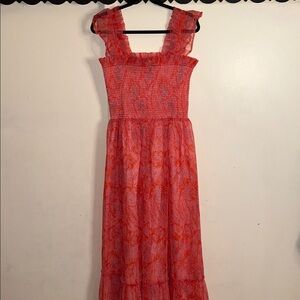 MELLODAY Vibrant Orange & Pink Smocked Dress